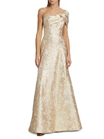 Metallic Jacquard One-Shoulder Gown