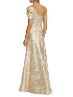 Metallic Jacquard One-Shoulder Gown