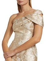 Metallic Jacquard One-Shoulder Gown