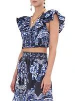 Deep V Frill Short-Sleeve Top