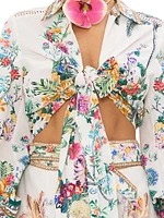 Floral Cotton Tie-Front Crop Shirt