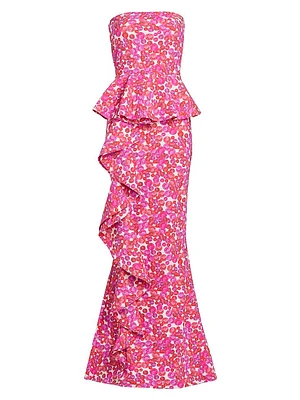 Hafsah Floral Ruffle Column Gown