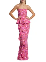 Hafsah Floral Ruffle Column Gown