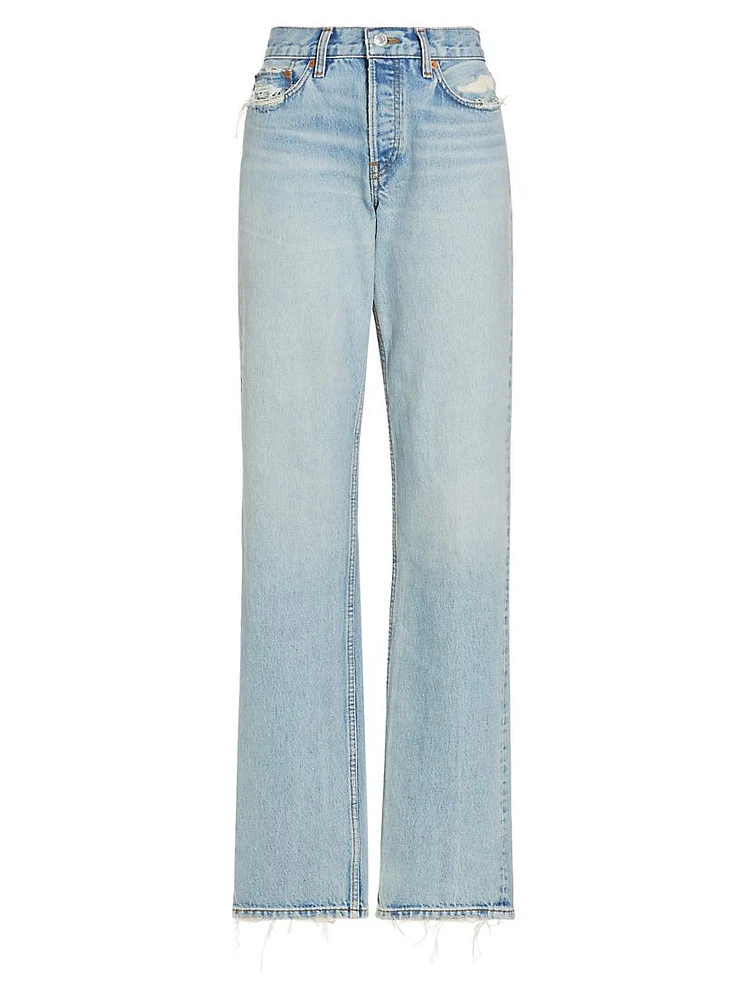 Easy Straight Mid-Rise Distressed Jeans