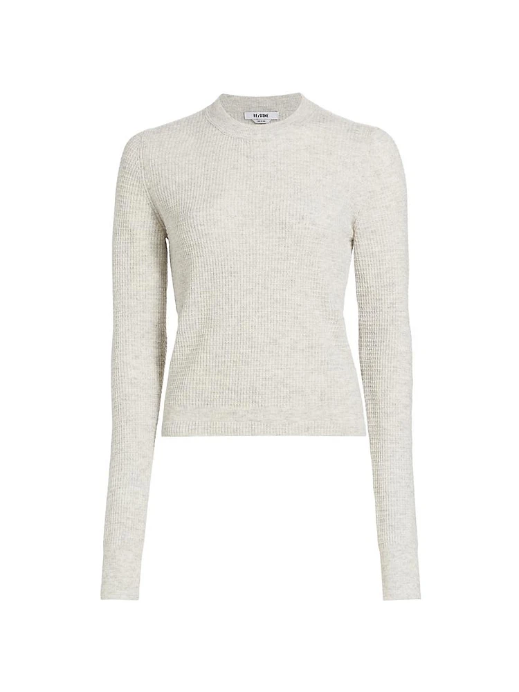 Wool-Blend Waffle Long-Sleeve Top