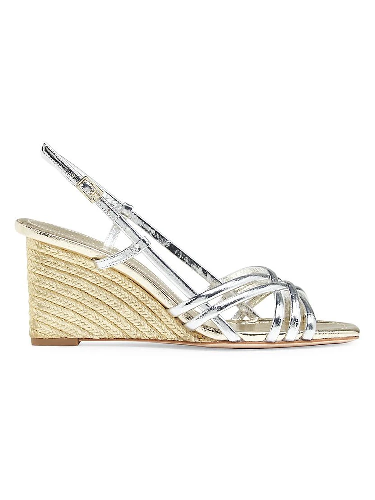 75MM Metallic Leather Multi-Strap Wedge Sandals