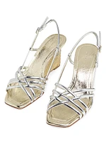 75MM Metallic Leather Multi-Strap Wedge Sandals