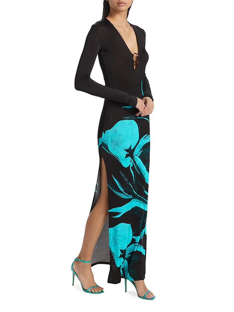 Helios Floral Body-Con Maxi Dress