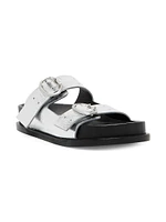 Metallic Leather Double Buckle Sandals