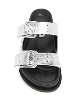 Metallic Leather Double Buckle Sandals