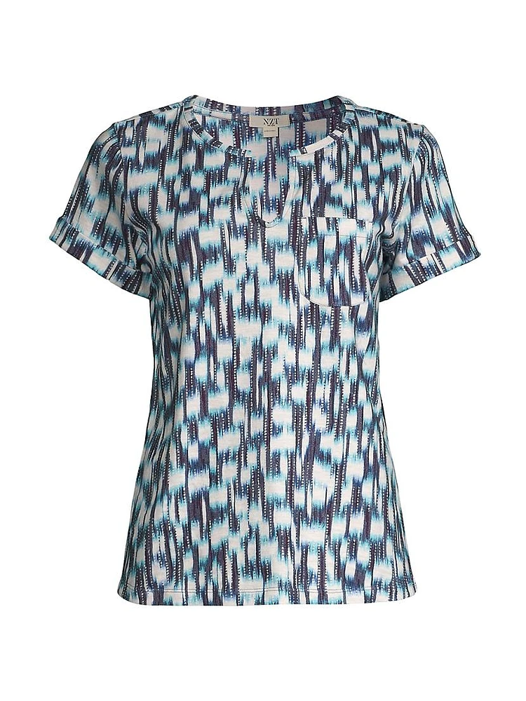 Hazy Blues Split-Neck T-Shirt