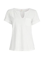 Split Neck Cotton T-Shirt