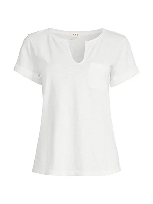 Split Neck Cotton T-Shirt