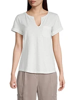 Split Neck Cotton T-Shirt