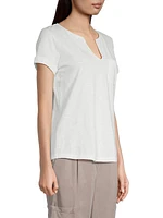 Split Neck Cotton T-Shirt