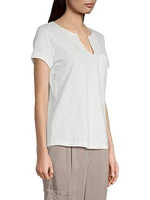 Split Neck Cotton T-Shirt