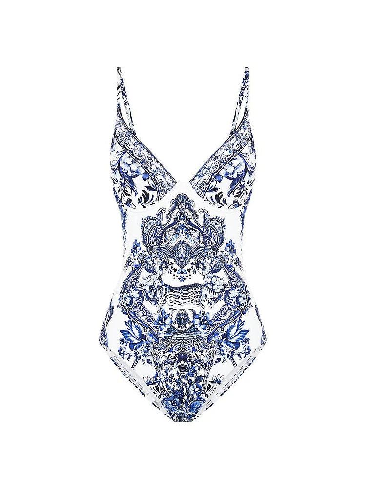 Printed Underwire One-Piece Swimsuit