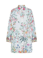 High-Low Floral Linen Cover-Up