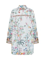 High-Low Floral Linen Cover-Up