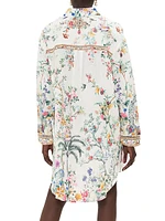 High-Low Floral Linen Cover-Up