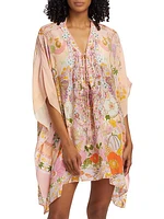 Floral Silk Lace-Up Short Kaftan