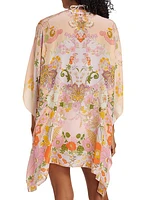 Floral Silk Lace-Up Short Kaftan