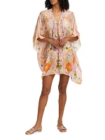 Floral Silk Lace-Up Short Kaftan