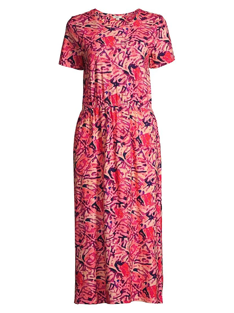 Blurred Floral Cotton Midi-Dress