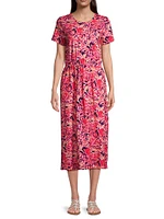 Blurred Floral Cotton Midi-Dress