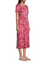 Blurred Floral Cotton Midi-Dress