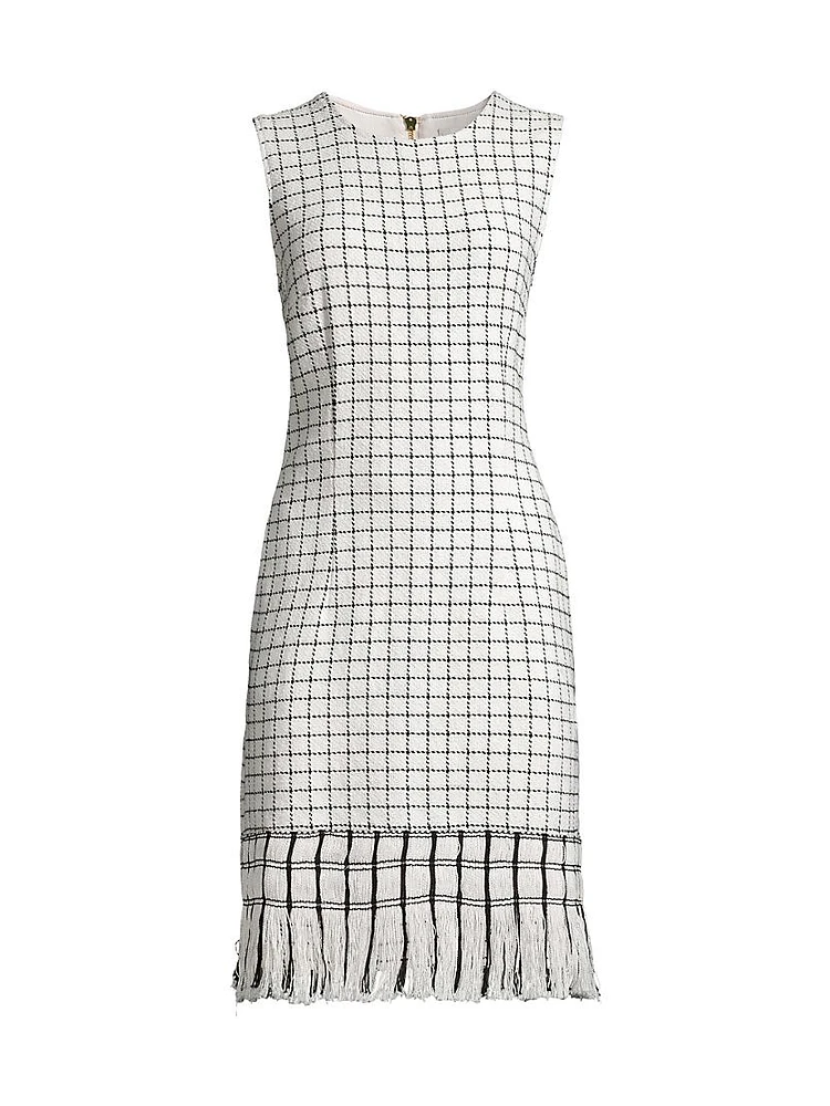 Grid Fringe Knee-Length Dress