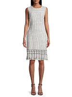 Grid Fringe Knee-Length Dress