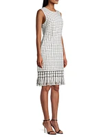 Grid Fringe Knee-Length Dress