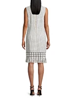 Grid Fringe Knee-Length Dress