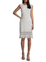 Grid Fringe Knee-Length Dress