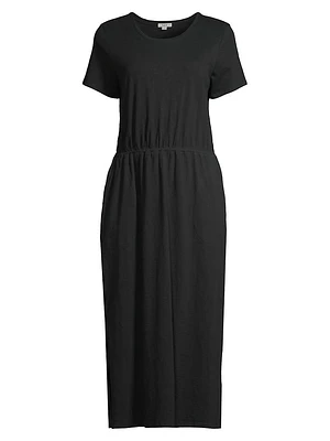 Short-Sleeve Slubbed Cotton Midi-Dress