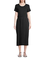 Short-Sleeve Slubbed Cotton Midi-Dress