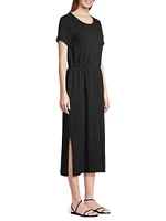 Short-Sleeve Slubbed Cotton Midi-Dress