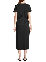 Short-Sleeve Slubbed Cotton Midi-Dress