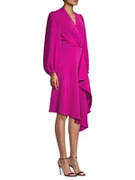 Emberly Draped Long-Sleeve Midi-Dress