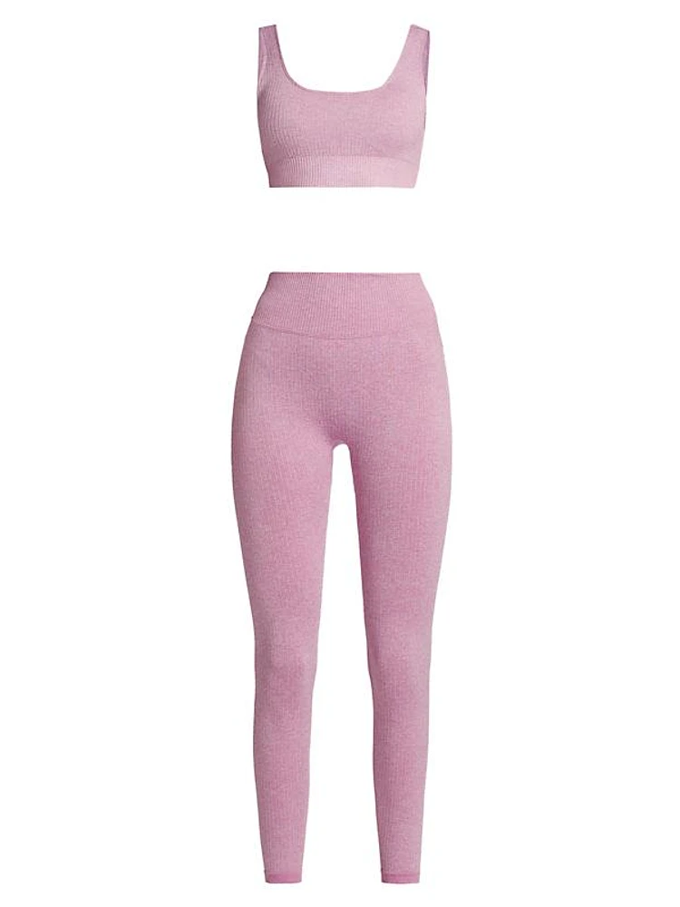 Fashion X Gym Heathered Rib-Knit Leggings Set