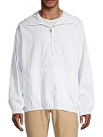 Pinstriped Linen & Cotton-Blend Half-Zip Hoodie