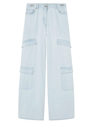 Stone-Washed Wide-Leg Cargo Jeans