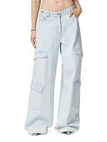 Stone-Washed Wide-Leg Cargo Jeans