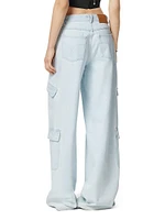 Stone-Washed Wide-Leg Cargo Jeans