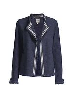 Ribbon Trim Fringe Mix Knit Jacket