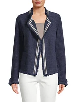 Ribbon Trim Fringe Mix Knit Jacket