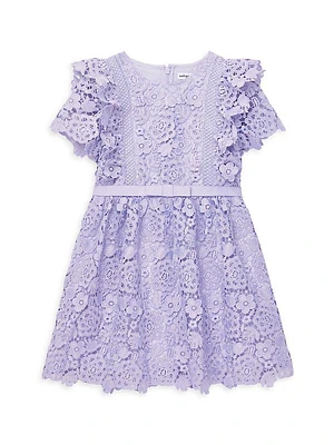 Little Girl's & Girl's Ruffle-Trim Floral Lace Dress