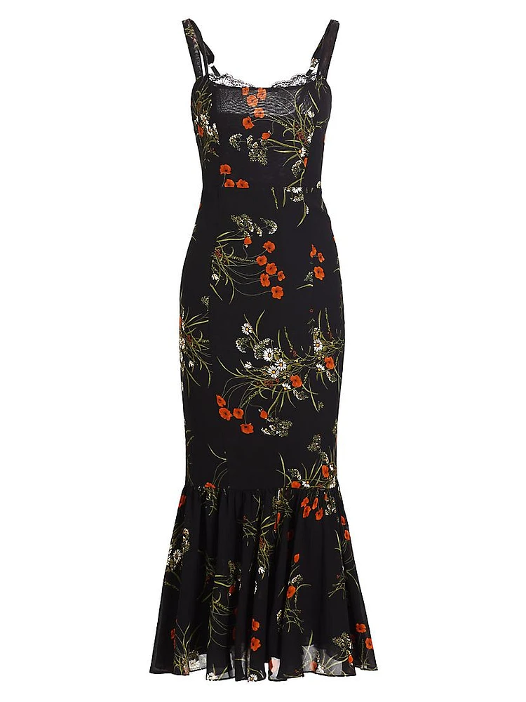 Irisa Floral Fluted Midi-Dress