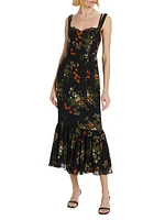 Irisa Floral Fluted Midi-Dress